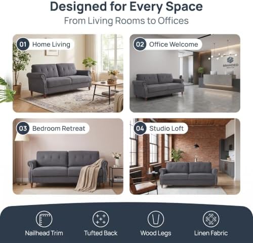 79.5" Love Seat Sofa, Modern Sofa Couch with Rolled Armrest, Gray
