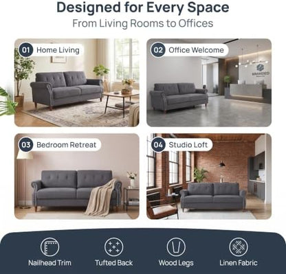 79.5" Love Seat Sofa, Modern Sofa Couch with Rolled Armrest, Gray