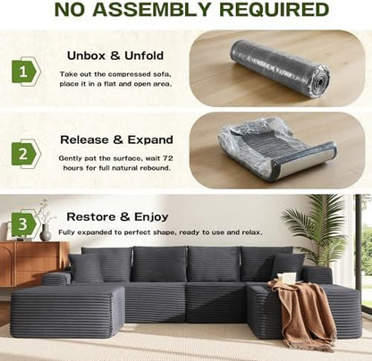 96" Sectional Couches for Living Room Cloud Couch Sofa with L-Shape Upholstered Boneless Couchs Modern Modular Sectional Couch with Chaise (Dark Grey, 136.1" U Shape with Right Facing Chaise)