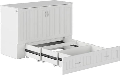 AFI, Southampton Murphy Bed Chest Full with 6" Mattress, Built-in USB Charger & Storage Drawer, White