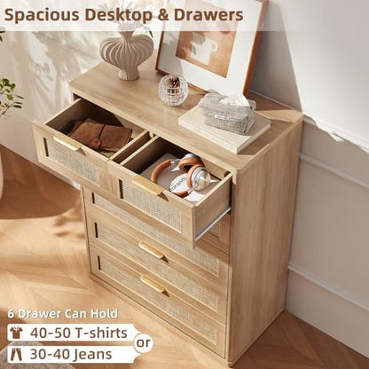 LEYAOYAO Rattan Dresser for Bedroom, 41" Tall Chest of Drawers