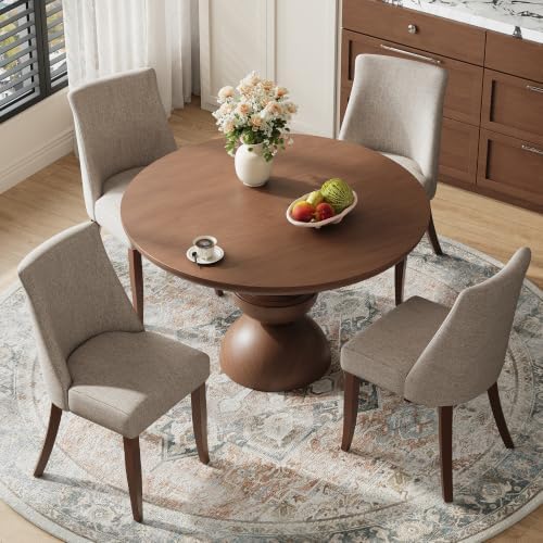 COLAMY Upholstered Dining Chairs Set of 4, Mid Century Modern Kitchen Chairs with Back, Farmhouse Fabric Side Dining Room Chairs with Wood Legs for Dining Room Restaurant, Brown
