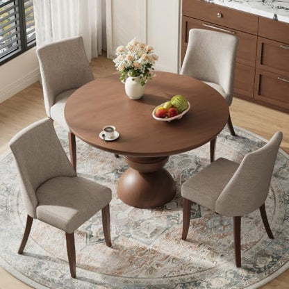 COLAMY Upholstered Dining Chairs Set of 4, Mid Century Modern Kitchen Chairs with Back, Farmhouse Fabric Side Dining Room Chairs with Wood Legs for Dining Room Restaurant, Brown
