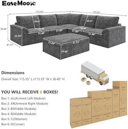 EASE MOOSE 115" Modular Sectional Sofa, Boneless Couches for Living Room