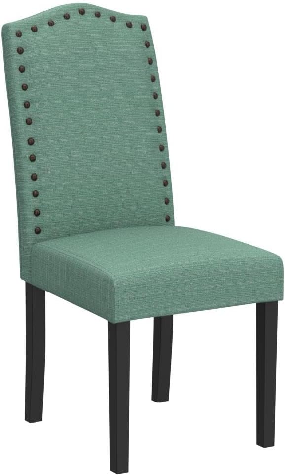 LSSBOUGHT Dining Chairs Set of 2, Upholstered Parsons Dining Room Chairs Fabric Kitchen Chairs with Solid Wood Frame and Nailhead Trim(Green, 2PCS)