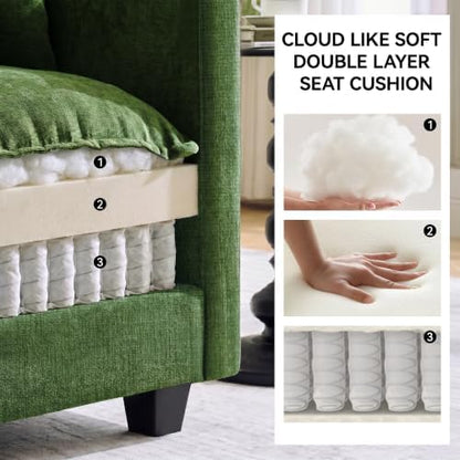 72'' Cloud 3 Seater Couch with 2 Ottomans, U Shaped Sofa with 3 Throw Pillows, Modern Sectional Couches with Deep Seat, Modular Sofas for Living Room, Bedroom, Small Apartment, Dark Green