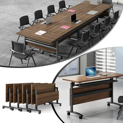 Folding Conference Room Tables, Modular Seminar Conference Table Modern Flip Top Training Meeting Tables, Conference Room Table with Wheels for Home Office Classr, 10 Pack 63inch