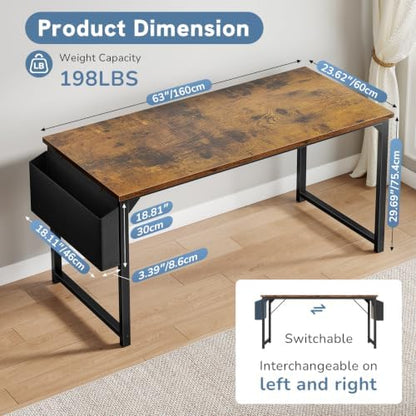 DUMOS 63" Computer Desk Home Office Desk, Gaming Desks, Dark Brown