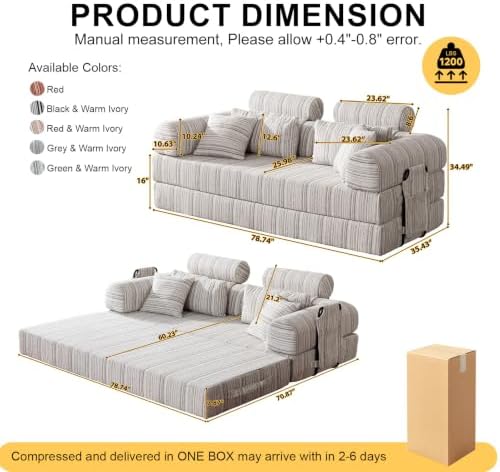 79" Convertible Sofa Bed,High Backrest Boneless Couch for Living Room