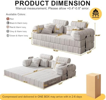 79" Convertible Sofa Bed,High Backrest Boneless Couch for Living Room