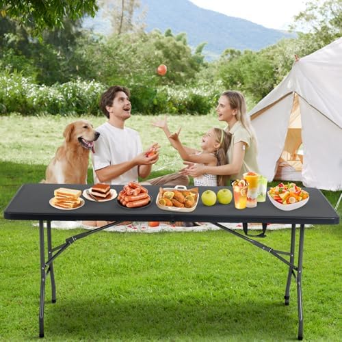 BestOffice | 6FT Folding Table | Black | Portable Plastic Table