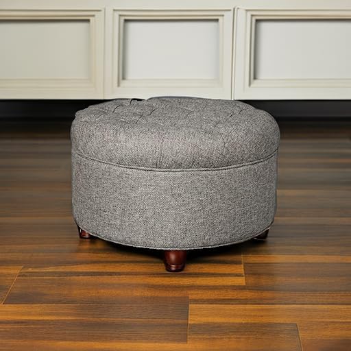 HomePop 25" Button Tufted Round Storage Ottoman - Dark Gray