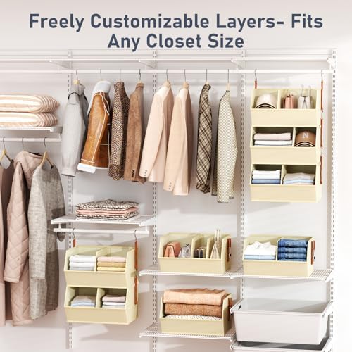 Hanging Closet Organizer Extra Large, Clothes Hanging Shelves for Closet with Divider, Collapsible Closet Storage System, Fabric Storage Bins for Home, Dorm, Rv, Sweaters, Handbags, Underwear, Sock