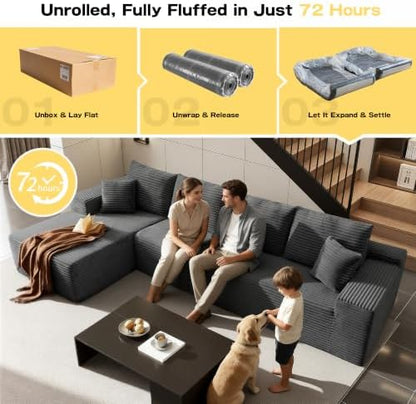 96" Sectional Couches for Living Room Cloud Couch Sofa with L-Shape Upholstered Boneless Couchs Modern Modular Sectional Couch with Chaise (Dark Grey, 136" L Shaped with Left Facing Chaise)