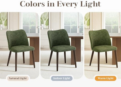 COLAMY Upholstered Dining Chairs Set of 6, Modern PU Leather Dining Room Kitchen Side Chair with Padded Seat and Wood Legs Restaurant/Cafe, Green