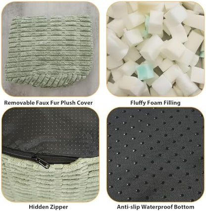 Round Stuffed Pouf Ottoman for Foot Rest 26" X 18" Faux Fur Poufs, Green