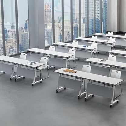 Folding Conference Room Tables, Modular Seminar Conference Table Modern Flip Top Training Meeting Tables, Conference Room Table with Wheels for Home Office Classr, 6 Pack 55.1inch