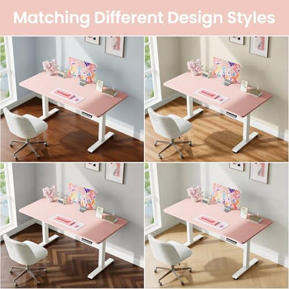 Veken 55 Inch Large Electric Standing Desk, Gaming Table, Pink