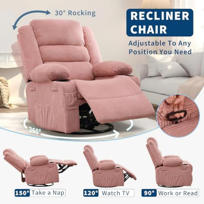 Rocking Recliner Chair For Adults Swivel Manual Recliner Rocker Corduroy