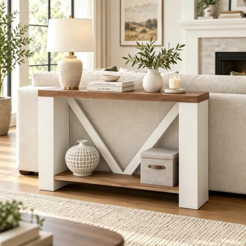 HOMBAZAAR Entryway Table,2-Tier Console Table for Entryway,White Brown,47"