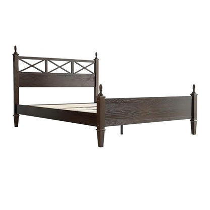 King Size Solid Wood Platform Bed Frame with Headboard & Footboard, 12 Durable Slatted Base with Metal Legs, Easy Assembly, Slip-Free & Anti-Noise, No Box Spring Needed, Dark Roast Oak Finish RIK-32