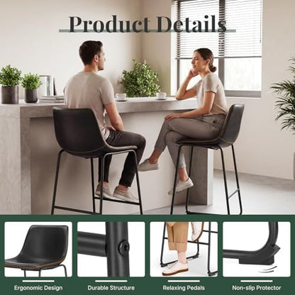 Bar Stools Set of 4, 26in Counter Height Metal Barstool with Back