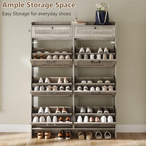 Shoe Cabinet for Entryway with 6 Flip Drawers & 2 Storage Drawers
