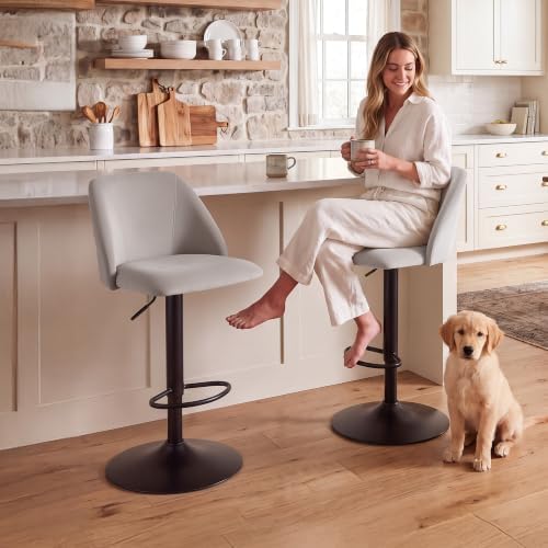 COLAMY Adjustable Upholstered Bar Stools Set of 4,360° Swivel Counter Height Chairs with Soft Cushioned Seat & Stable Metal Base for Kitchen Island,250 LBS Capacity,Easy Assembly,Grey