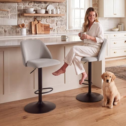 COLAMY Adjustable Upholstered Bar Stools Set of 4,360° Swivel Counter Height Chairs with Soft Cushioned Seat & Stable Metal Base for Kitchen Island,250 LBS Capacity,Easy Assembly,Grey