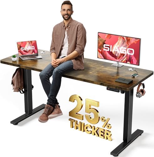 SIAGO Electric Standing Desk Adjustable - 63 x 24 Inch Sit Stand up Desk with Cable Management - 3 Memory Preset Adjustable Height Table