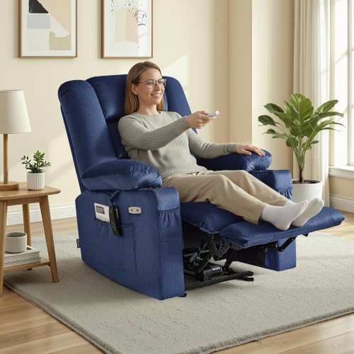 MCombo Small Power Recliner Chair with Heat and Massage 6079 (Blue)
