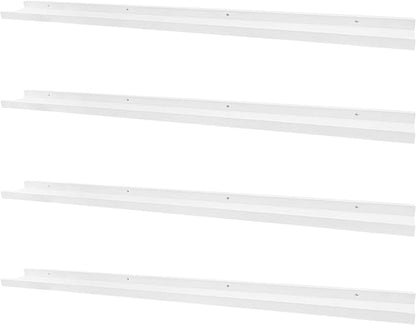 PHOENANCEE Long Floating Shelves for Wall 57 Inch,Real Wood Picture Ledge with Lip Set of 4,Photo Frame Storage Display for Living Room Nursery Bedroom Bathroom Kitchen Home Office Decor (White)
