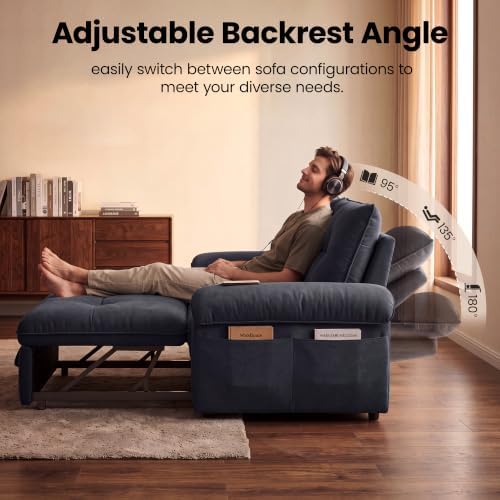 77" Queen Size Sofa Bed, 3-in-1 Convertible Sleeper Sofa Bed with Adjustable Backrest, Modern Velvet Couch with Side Pocket and USB Ports, for Living Rooms, Bedrooms, Small Spaces (Grey, 77.2inch)
