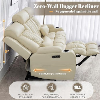 Zero Wall Hugger Power Reclining Sofa Set with Adjustable Headrest, Electric Reclining Couch with Drop-Down Table,Outlets, Power Recliner Loveseat Sofa for Living Room