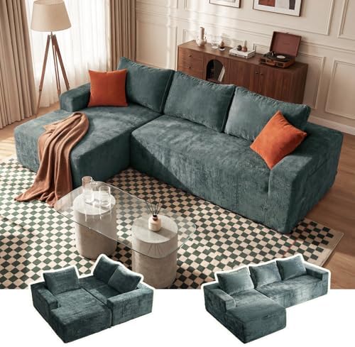 Vesgantti 95" Boneless Couch, L-Shape Sectional with Left Chaise, Green