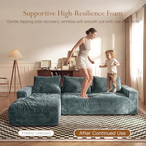 Vesgantti 95" Boneless Couch, L-Shape Sectional with Left Chaise, Green