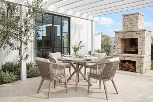 PURPLE LEAF Round Patio Dining Set 4 Pieces Table and Chairs, Champagne