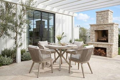 PURPLE LEAF Round Patio Dining Set 4 Pieces Table and Chairs, Champagne