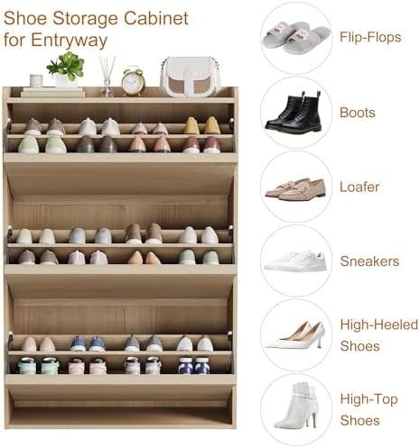 Space-Saving Narrow Shoe Cabinet – Wooden Freestanding Organizer