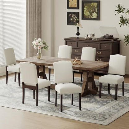 MALOL Upholstered Parsons Dining Chairs Set of 6, Modern Dining Room Chairs with Back, Fabric Kitchen Side Chairs with Wood Legs, Nailhead Trim for Dinner Farmhouse Restaurant, Beige