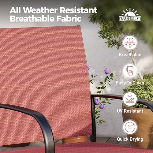 SUNSHINE VALLEY 9pc Patio Dining Set, 83" Metal Table & 8 Red Chairs