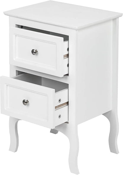 Bonnlo White Nightstand with 2 Drawers, Night Stands for Bedrooms, Small Bed Side Table/White Night Stand with Drawers for Small Spaces, College Dorm, Kids’ Room, Living Room, French, 16W x 12D x 24H