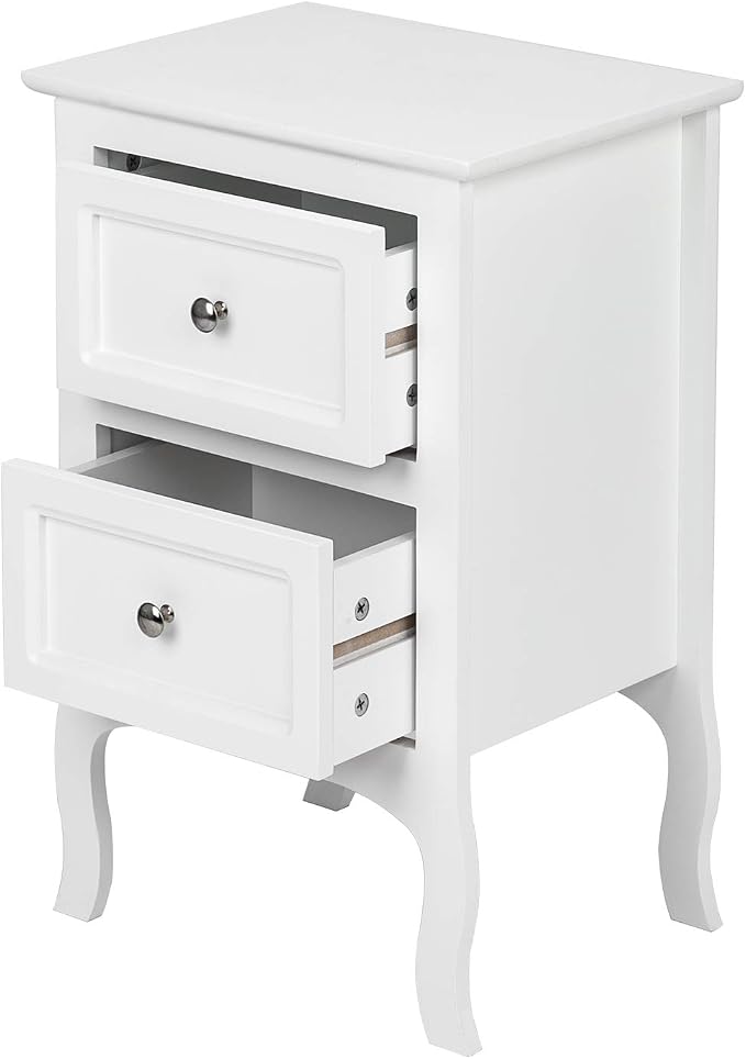 Bonnlo White Nightstand Set of 2, Nightstands with 2 Drawers, Bed Side Table/Night Stand, Small Nightstand for Bedroom, Small Spaces, College Dorm, Kids’ Room, Living Room, Wood, 16W x 12D x 24H