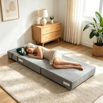 ANONER Folding Sofa Bed Couch Memory Foam Fold Out Chair Bed with Pillow