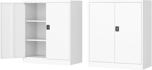 Fesbos Metal Storage Cabinet-36” Tall Steel File Cabinets with Lockable Doors and Adjustable Shelves-White Steel Storage Cabinet for Home Office, School, Garag