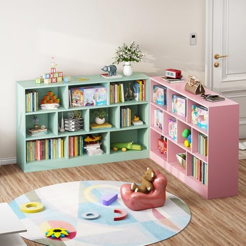 IOTXY Open Shelf Low Bookcase - Wooden 3-Tier Cube Bookshelf, Tiffany-Green
