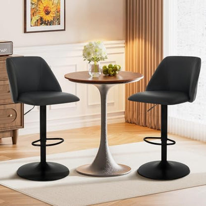 COLAMY Bar Stools Set of 1, Modern Swivel Bar Chairs, Adjustable PU Leather Upholstered Barstools Counter Height with Square Open Back for Bar, Kitchen Island, Dining Room, Black