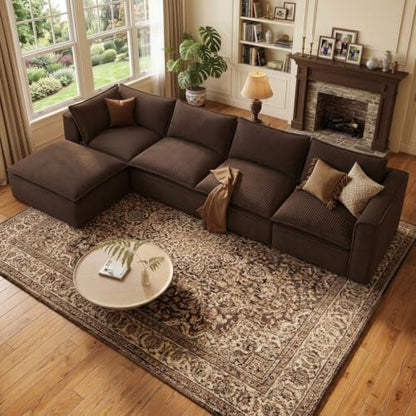 Vesgantti 142" Boneless Sectional Modular Couch,5 Seats Cloud Sofa, Brown
