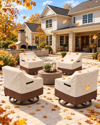 Patio Swivel Chair Cover 4 Pack,Waterproof Heavy Duty Patio Chair Covers,Swivel Chair Cover for Outdoor Furniture Covers Waterproof(35 W x 37 D x 36 H inches),Beige&Brown
