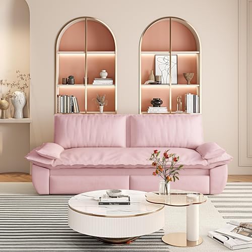 73.2" Sofa Bed Queen, 3-in-1 Pull Out Sofa Bed with Pillow Armrest, Modern Velvet Convertible Sleeper Futon Sofa for Living Room Small Space, Apartment, Bedroom, Pink